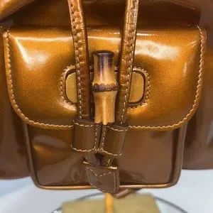 Bronze Patent Leather Gucci Mini Backpack with Bamboo Details Gucci Vintage Bronze Patent Bamboo Mini Backpack – I MISS  main image 2